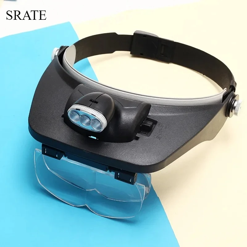 Headband Magnifier 1.2/1.8/2.5/3.5X Multi-functional Head Wearing Magnifying Glass with LED Lights Repair Jewel Processing Loupe