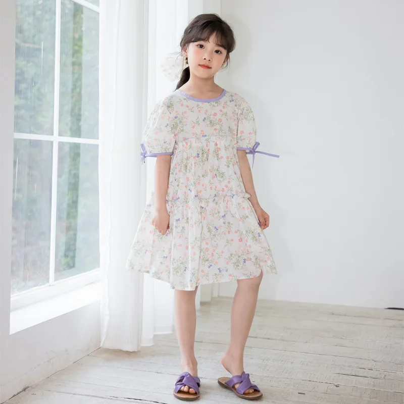 Girls Floral Skirt Women Big Children Dress 2024 Summer Small Fresh Skirt Korean Princess Skirt Cotton Korean Sweet Style