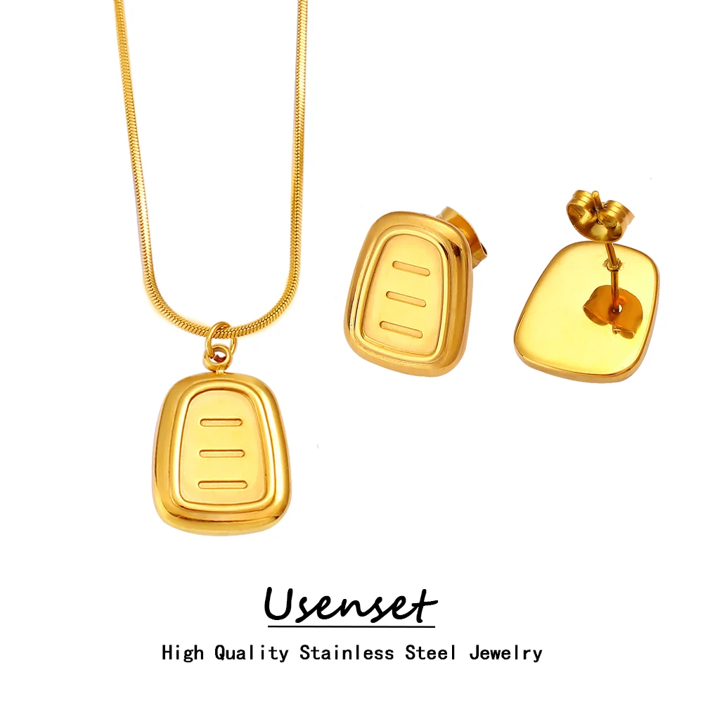 USENSET Distinctive Geometric Stripe Metal Jewelry Set Water Resistant Golden 18K PVD Plated Stainless Steel Texture Jewelry