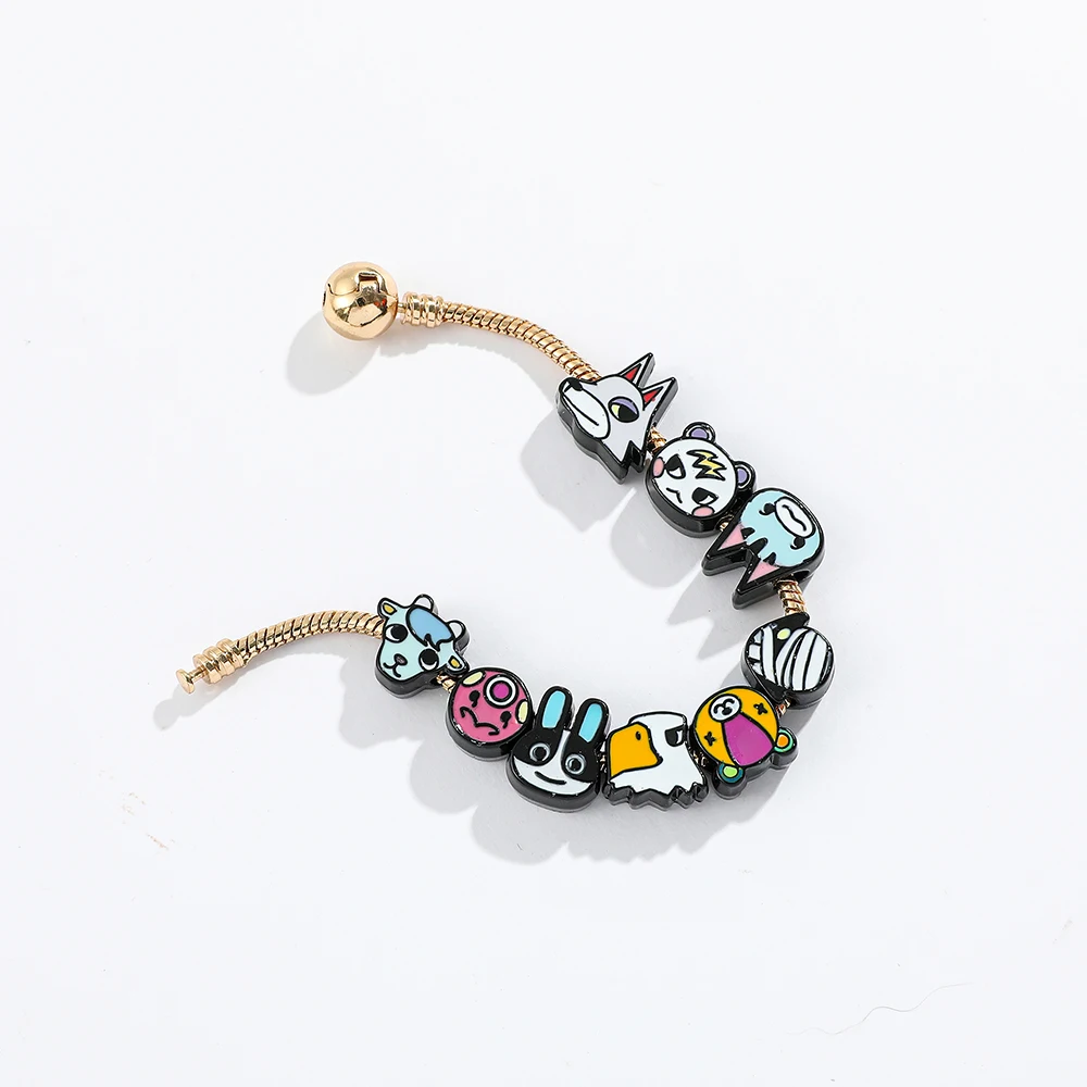 Animal Charm Bracelet New Horizons Villagers Enamel Beaded Snake Chain Bangle, Cute Game Character Jewelry Gift for Fans Girls