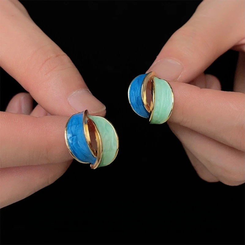 2025 New Vintage Light Vintage [Virgin Blue] French Retro Geometric Cross Earstuds Plated with 14K Design Feel Ear Accessories image 4