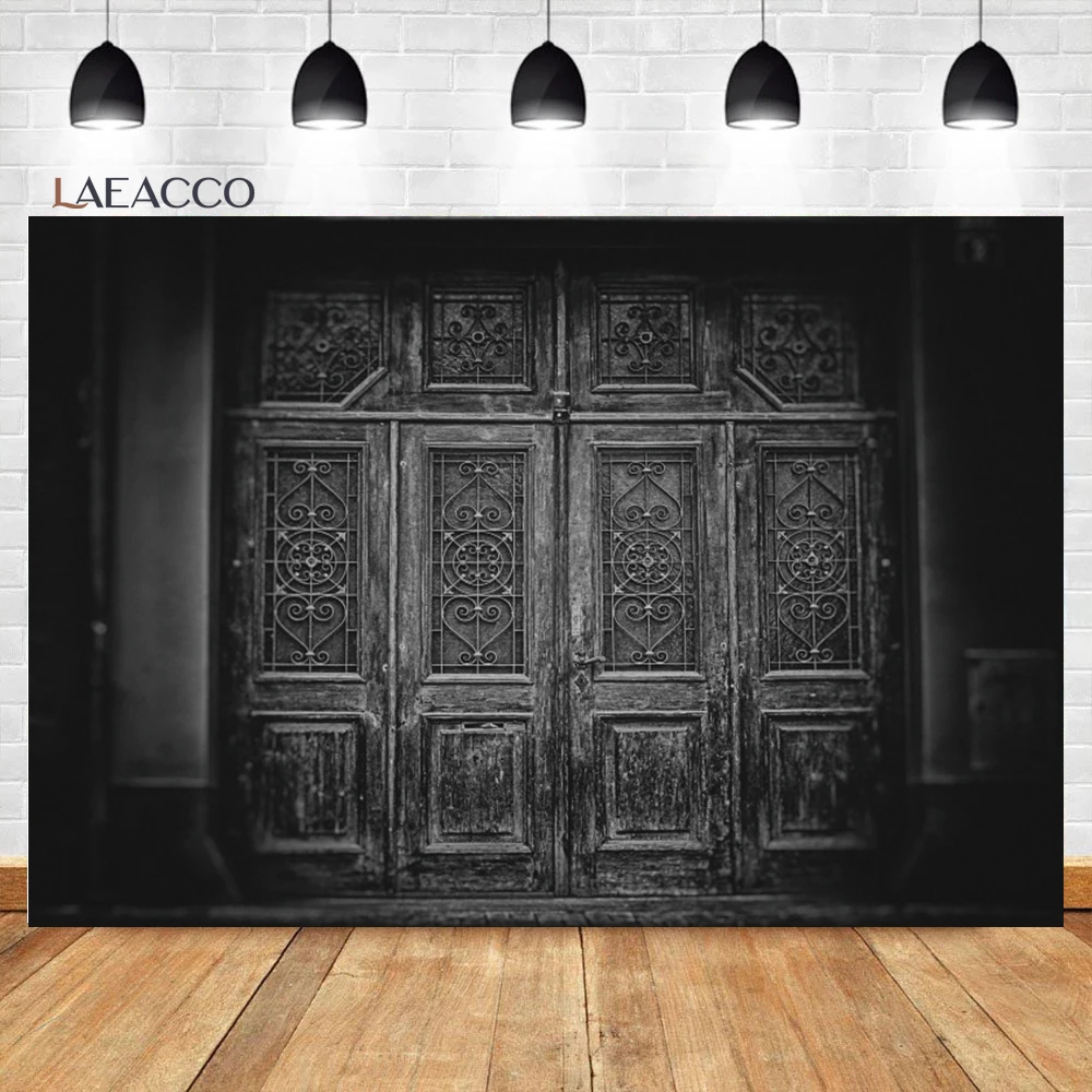 Laeacco Ancient Wooden Door Backdrop Last Century Vintage Doorway Halloween Boys Adults Artistic Portrait Photography Background