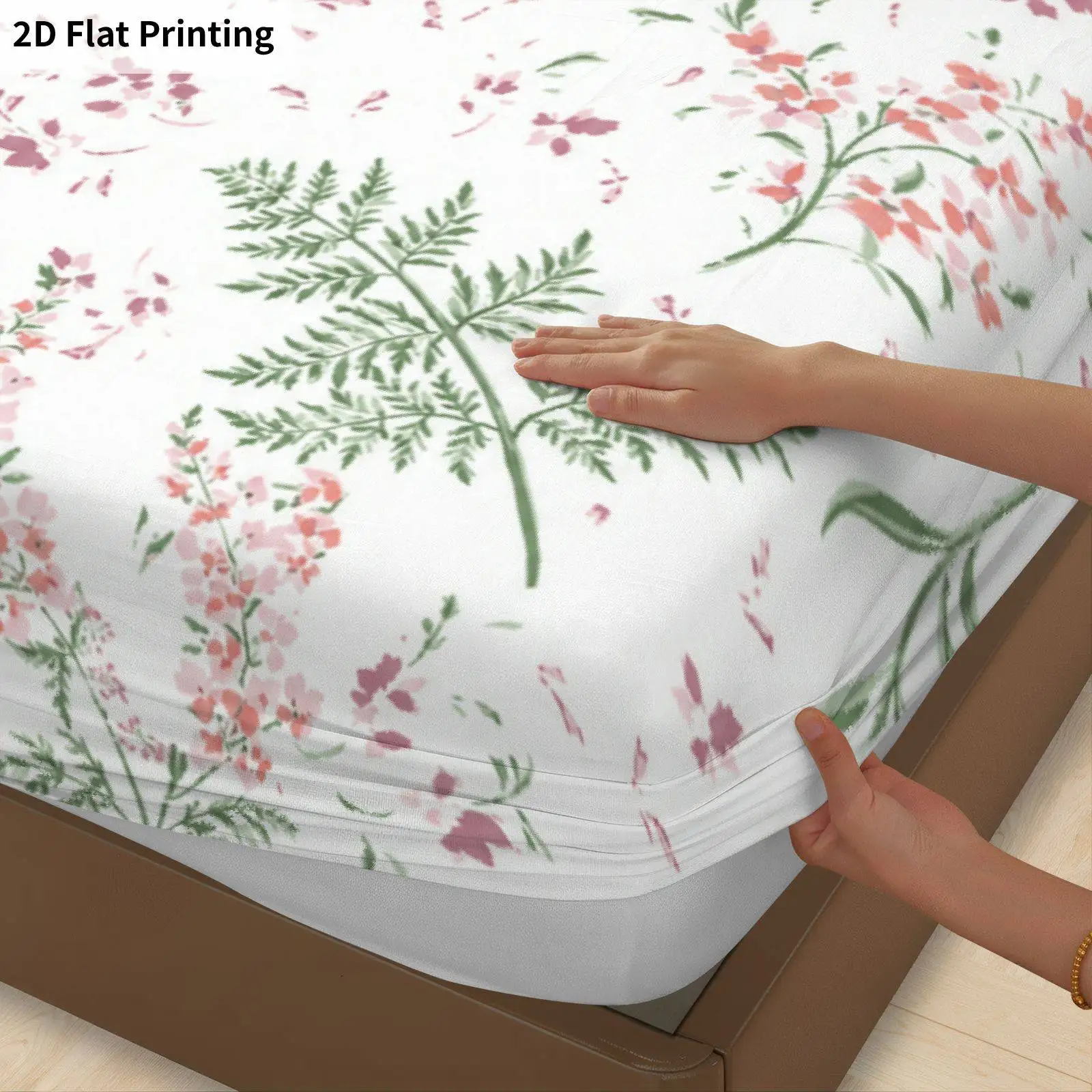 3-Piece Mattress Protector Set, 2D Flat Printed Bed Sheet, Floral Light-Colored Bed Sheet Set, Floral Printed Plant Fiber Bedding, Home Bedroom Decoration, Holiday-Themed Bed Sheet and Pillowcase, Mattress Protector, Stain-Resistant, Mattress Cover Suitable for All Seasons, Machine Washable, Easy to Care For, Suitable for Home Bedroom, Essential for Dormitories and Rentals, Master Bedroom and Guest Room Decoration, Dust-Proof and Stain-Resistant, High Elasticity, Fits Various Sizes