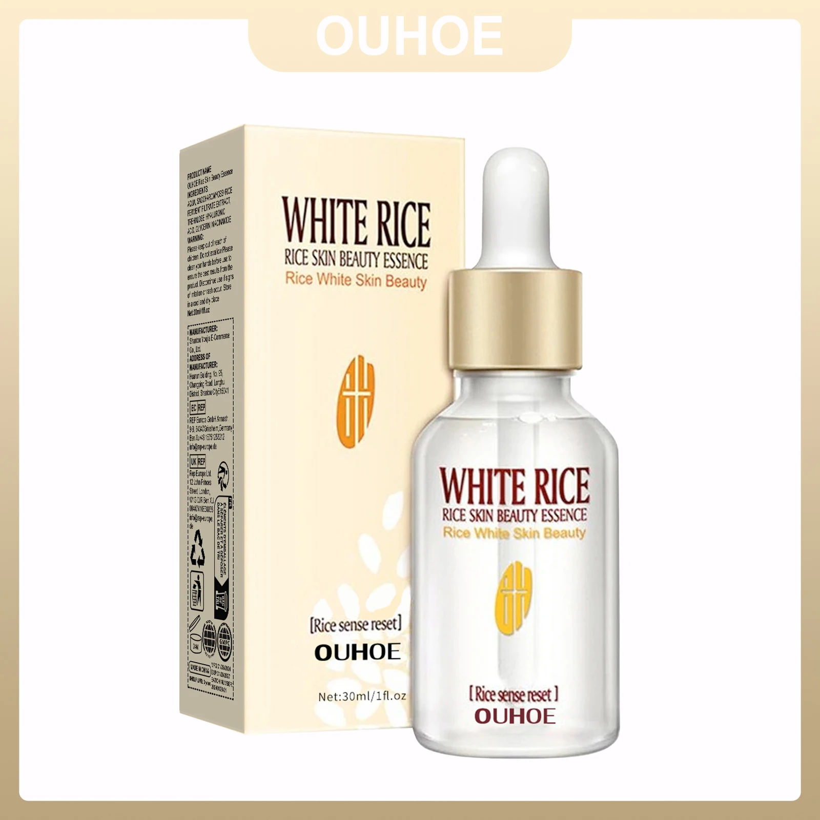 Suero Facial de Arroz Blanco, Reduce los Poros, Reduce las Líneas Finas, Nutre la Piel, Aumenta la Elasticidad, Hidrata, Calma, Esencia Reafirmante