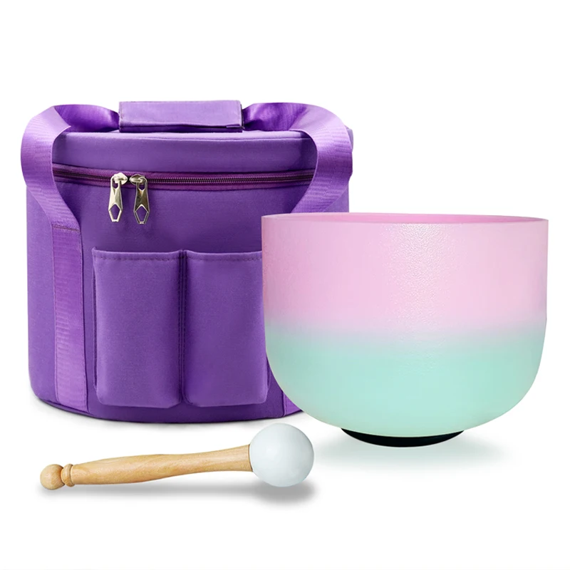 Hye-eun Pink&Green 12inch Chakra Quartz Crystal Singing Bowl for Yoga Meditation Sound Healing with Bag,O-ring and Rubber mallet