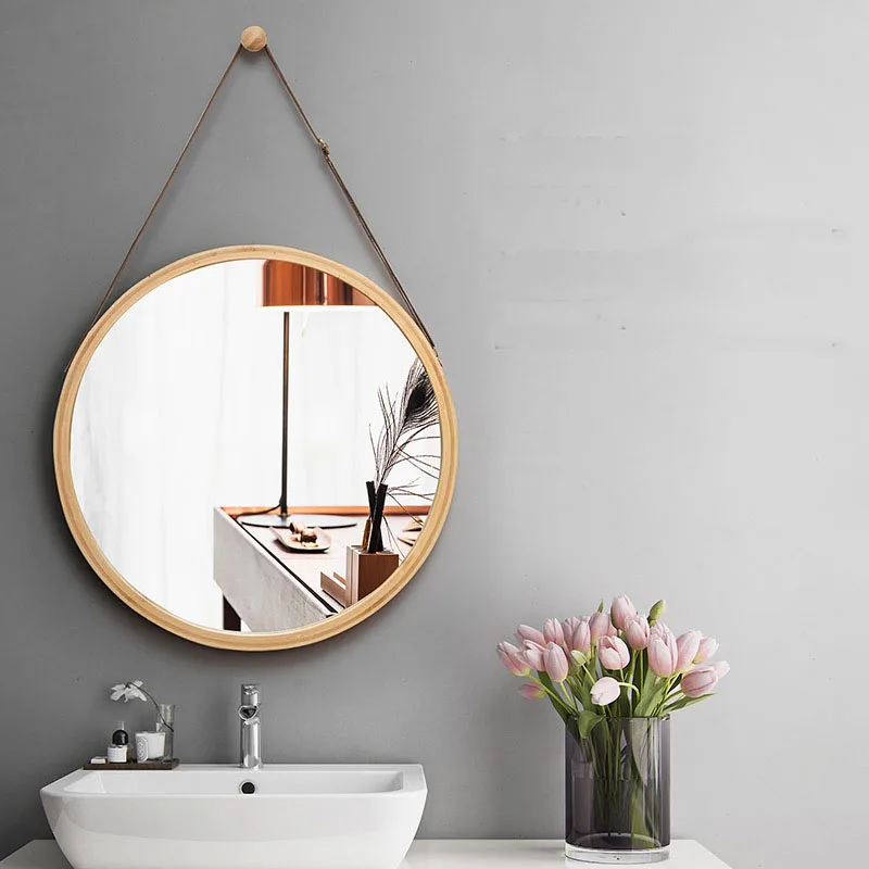 

Nordic Bathroom Mirror Round Wall Mount Mirror Hanging Ornament Salon Bathroom Decor Mirror Safety Explosion-proof.