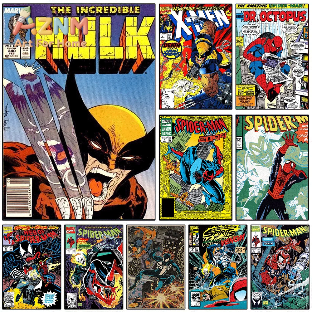 Vintage Wolverine Hulk Comic Cover Canvas Print, Retro Superhero Graphic Art Poster, Frameless Canvas Wall Picture for Man Cav