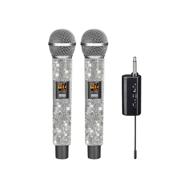 Microphone Professionnel VHF Diamond Dynamic Wireless Microphone with Receiver for Party, Wedding Church, Soundcard, Karaoke