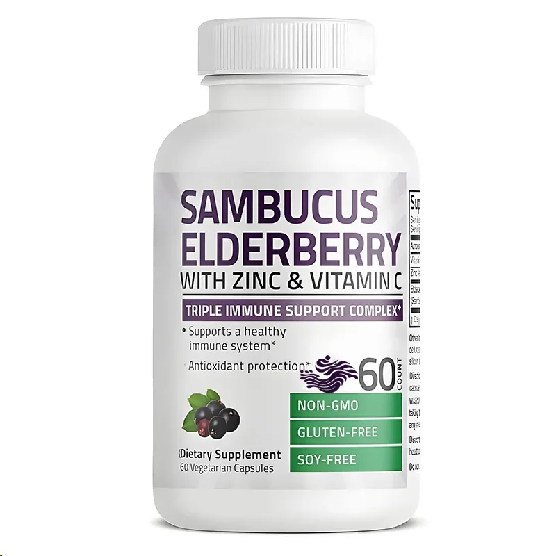 Elderberry contém zinco e vitamina C composto de suporte imunológico triplo, proteção contra imunidade e antioxidante, 60 cápsulas vegetarianas