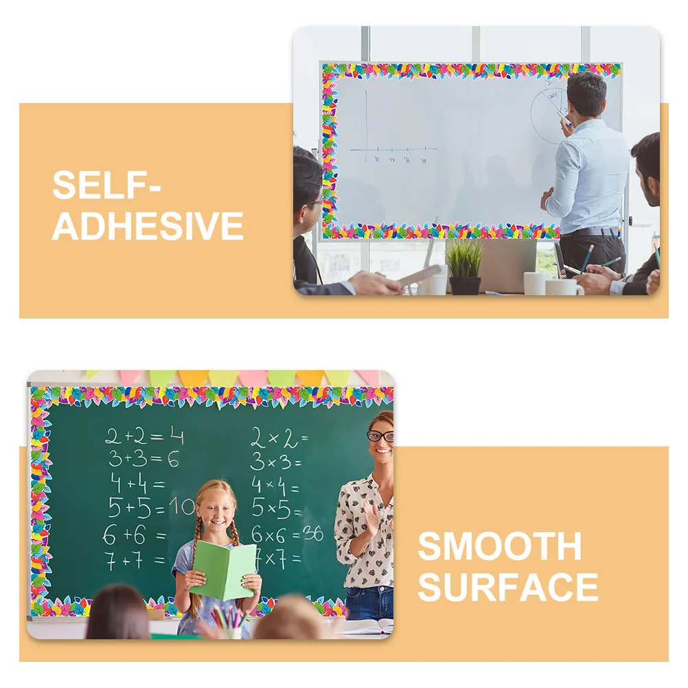 

2pcs 2 Rolls Adhesive Bulletin Board Border Trim Stickers Waterproof Leaf Pattern Blackboard Decorative Decals Classroom Office