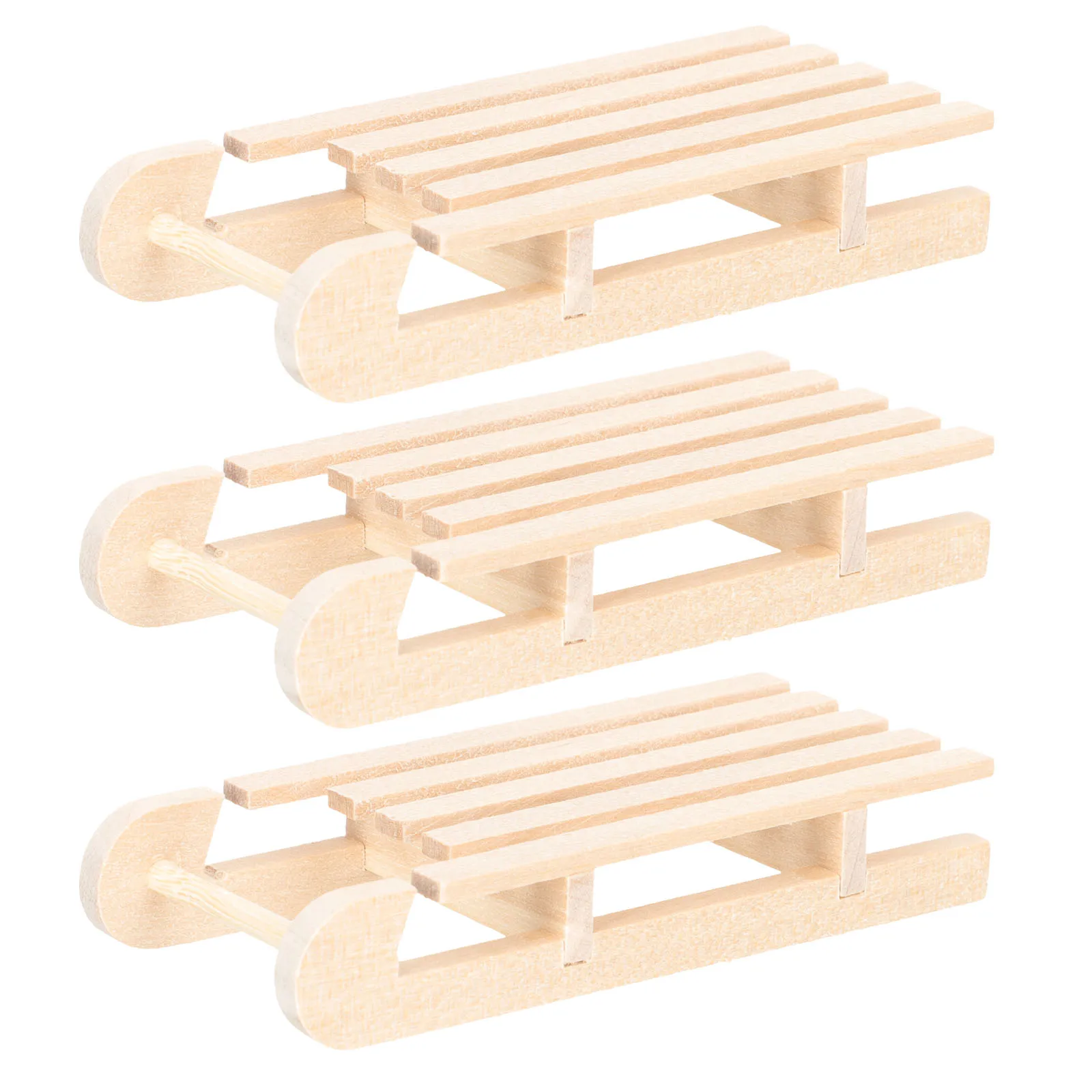 

3 Pcs Solid Wood Sleigh Decoration Unfinished Christmas Mini Sleighs Sled Crafts Miniature Wooden for
