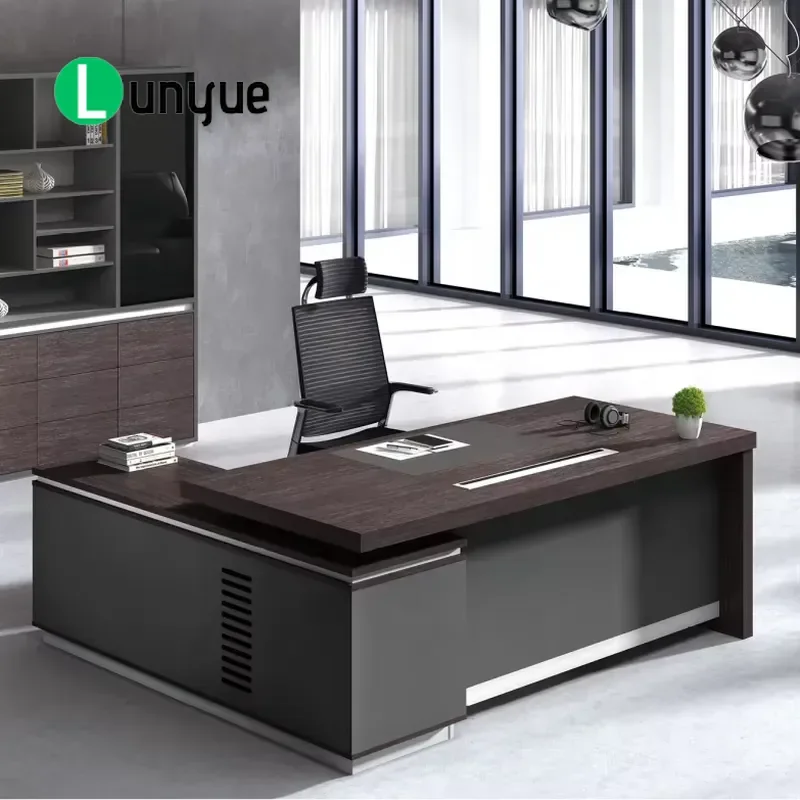 Modern Executive Convertible Desk with Locker Stylish Design Boss Furniture for Home Office Work Space Saving Storage