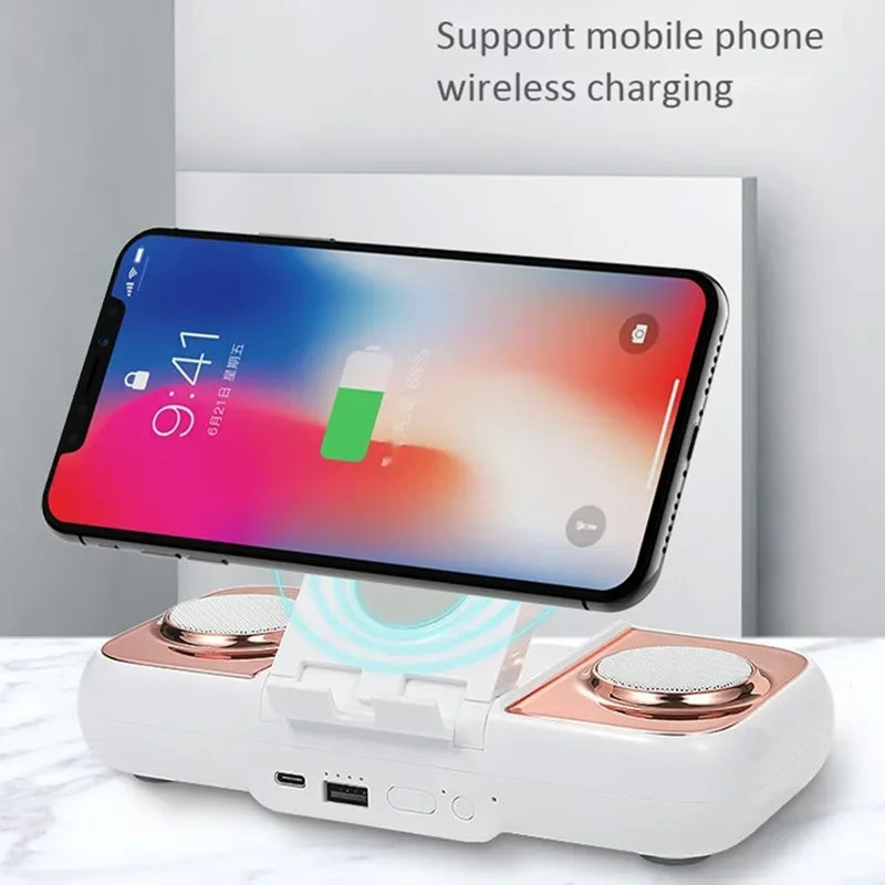 

Mobile phone holder power bank bluetooth Speaker smartphone wireless charger portable stereo sound support usb charging treasure