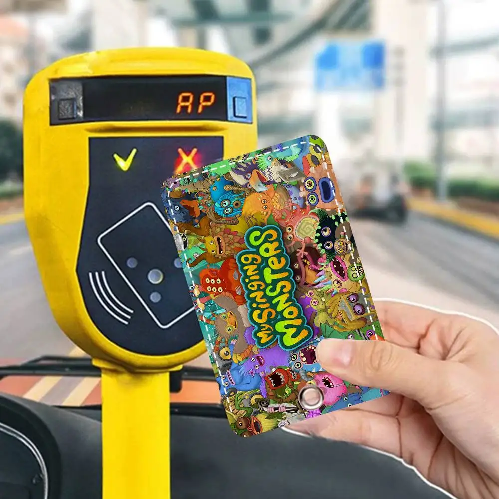 My Singing M-Monsters 1Pc Access Card Case Leather Card Holder Keychain Key Ring Door Access Tags ID Card Case Keychain