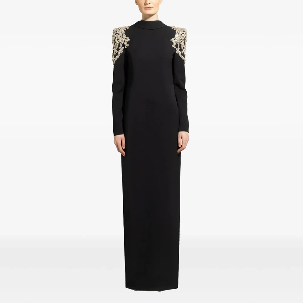 

Черные длинные вечерние платья с высоким воротником по индивидуальному заказу, элегантные платья для выпускного вечера для торжественных случаев, кристаллы 2025 года, платья для выпускного вечера длиной до пола