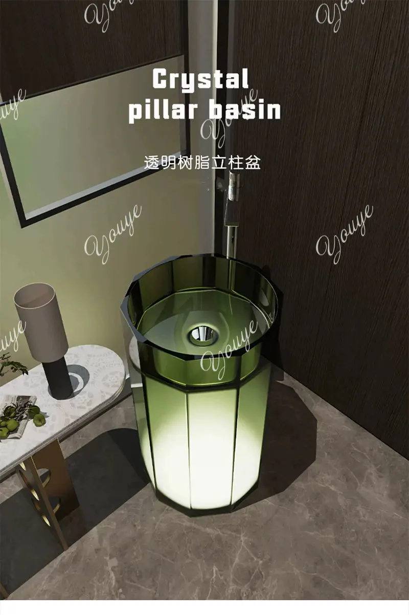 Color luminous transparent resin column basin Hotel household integrated washbasin Balcony washbasin