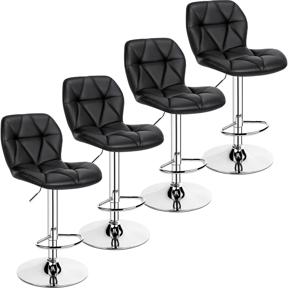 Modern Counter Stools with Back and Footrest， Adjustable PU Leather Swivel Barstools