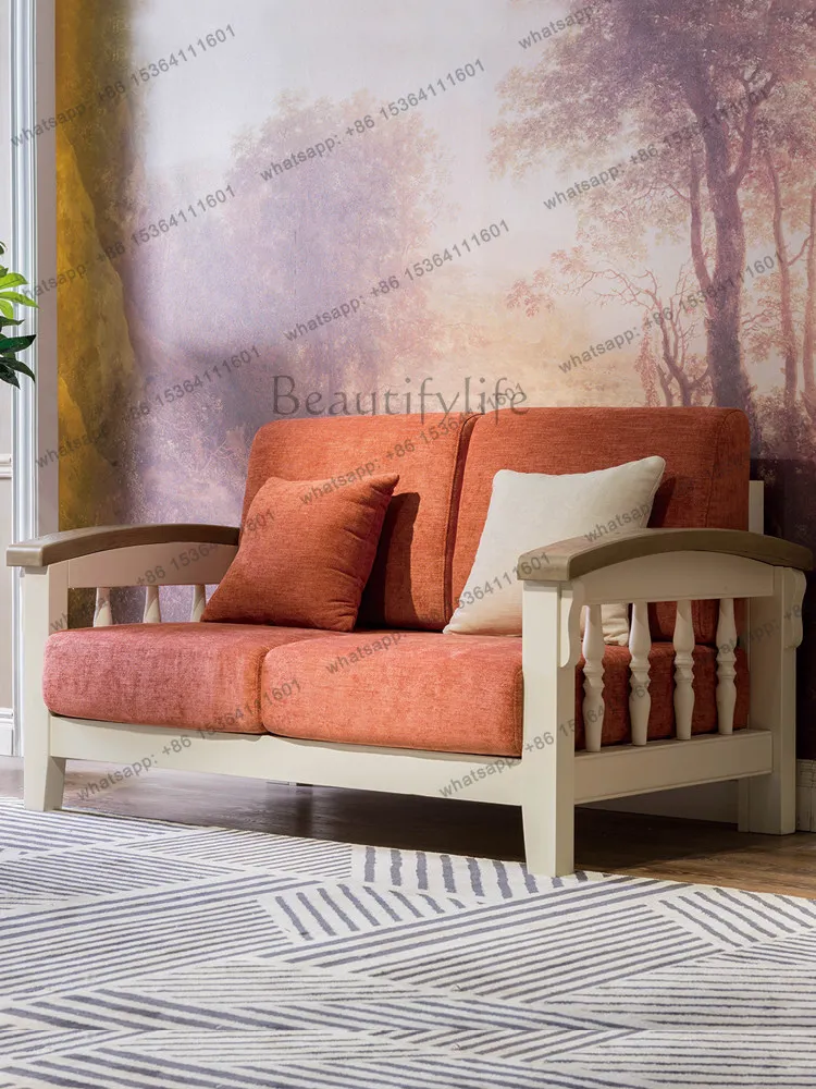 American Mediterranean solid wood sofa Korean pastoral three-person U-shaped fabric sofa combination