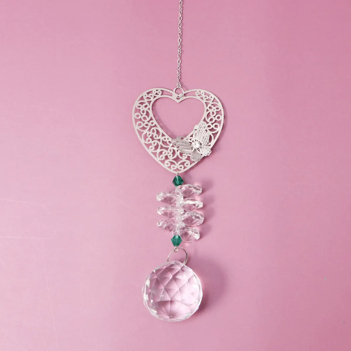 Metal Heart Crystal Ball Lamp Pendant Smooth Fade Resistant Glittering Rainbow Light Reflector Hanging Decoration for Indoor