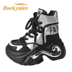 Winter Warm Fur Chunky Platform Motorcycle Boots New Women Punk Thick Bottom Combat Boots Woman Autumn Leather Ankle Botas Mujer