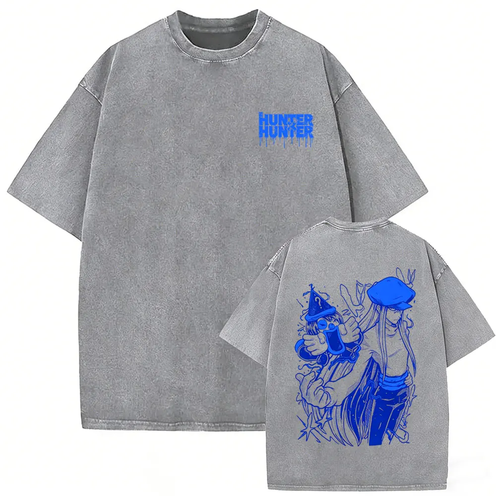 Washed Vintage Anime Hunter X Hunter Kite Merch T-shirt Men Women Retro Manga Harajuku T Shirt Men's Clothing Oversized T-shirts