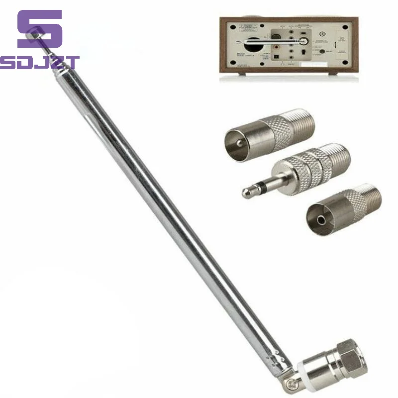 .Hot-4/5Pcs AV Stereo Receiver Amplifier Rod Antenna 3.5mm Adapter FM Radio Antenna Telescopic Screw F Type Male Plug Connector