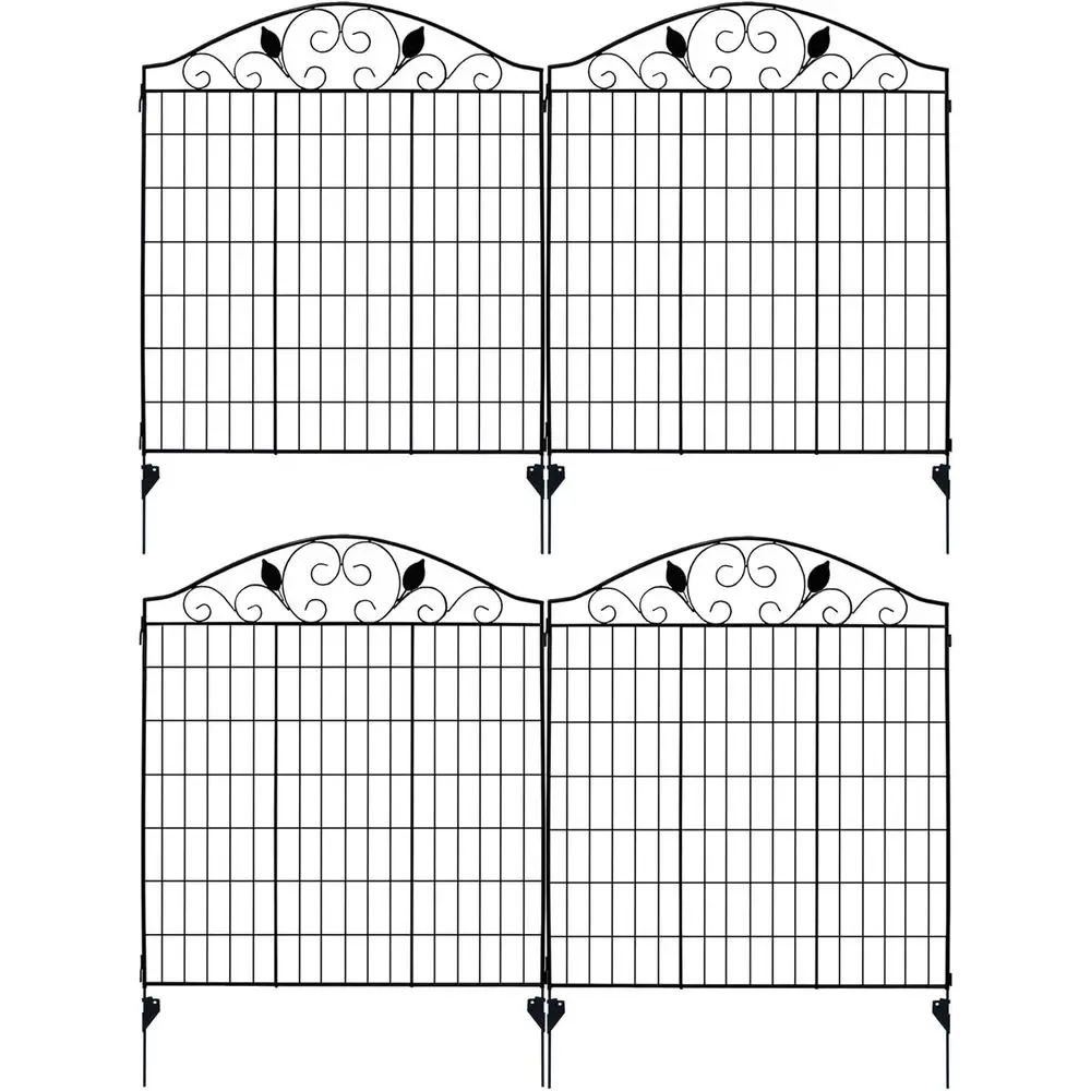 

4 Pack 44" H 36" W (Linear Length 12 eet) Black Coated Heavy Duty Steel Decorative Garden ence Each Panel with 2 Leaves, Heavy D