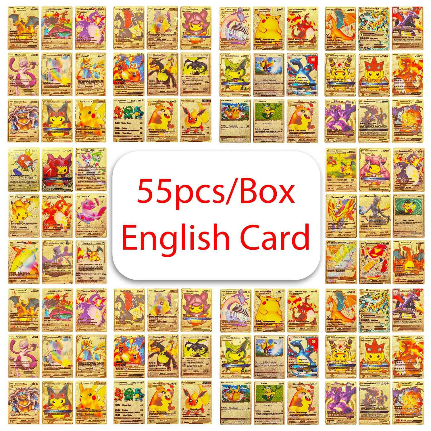 Cartas de Pokémon de Color dorado para niños, cartas de colección de juego, Charizard, inglés, francés, Vmax, GX