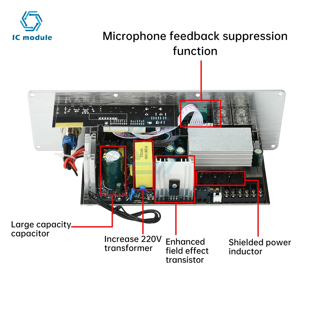 

Плата усилителя Bluetooth D2000, 2,1-канальный DC 24 В/AC110-220 В, 100 Вт + 100 Вт + 200 Вт, плата усилителя высокой мощности с выходом для домашнего аудио