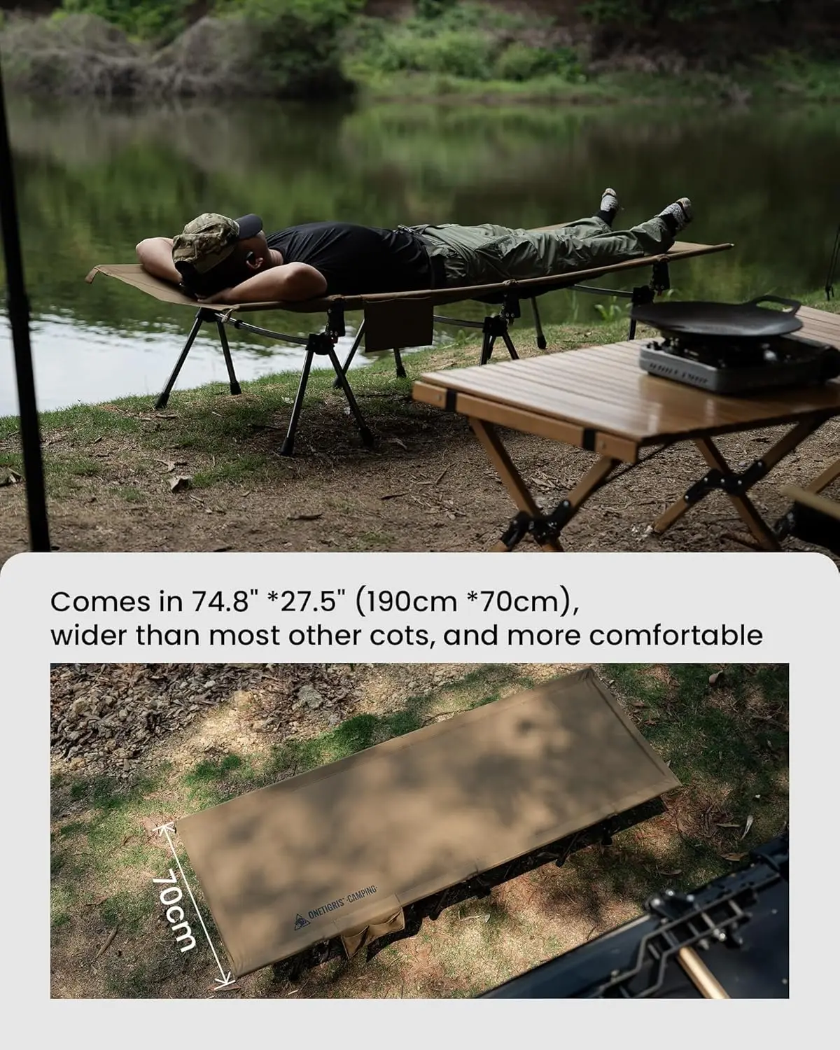 Camping Cot, Height Adjustable with Cot Leg Extenders, Strong Support 330lbs, Lightweight Comfortable