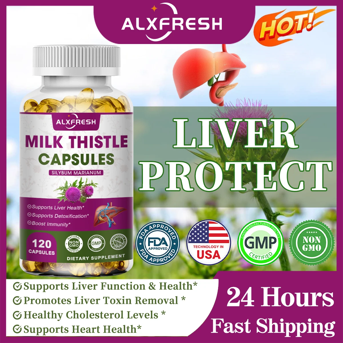 

Milk Thistle Extract for Antioxidant Detox Support Liver Health Function Herbal Supplement Promotes Liver Cleansing and Repair