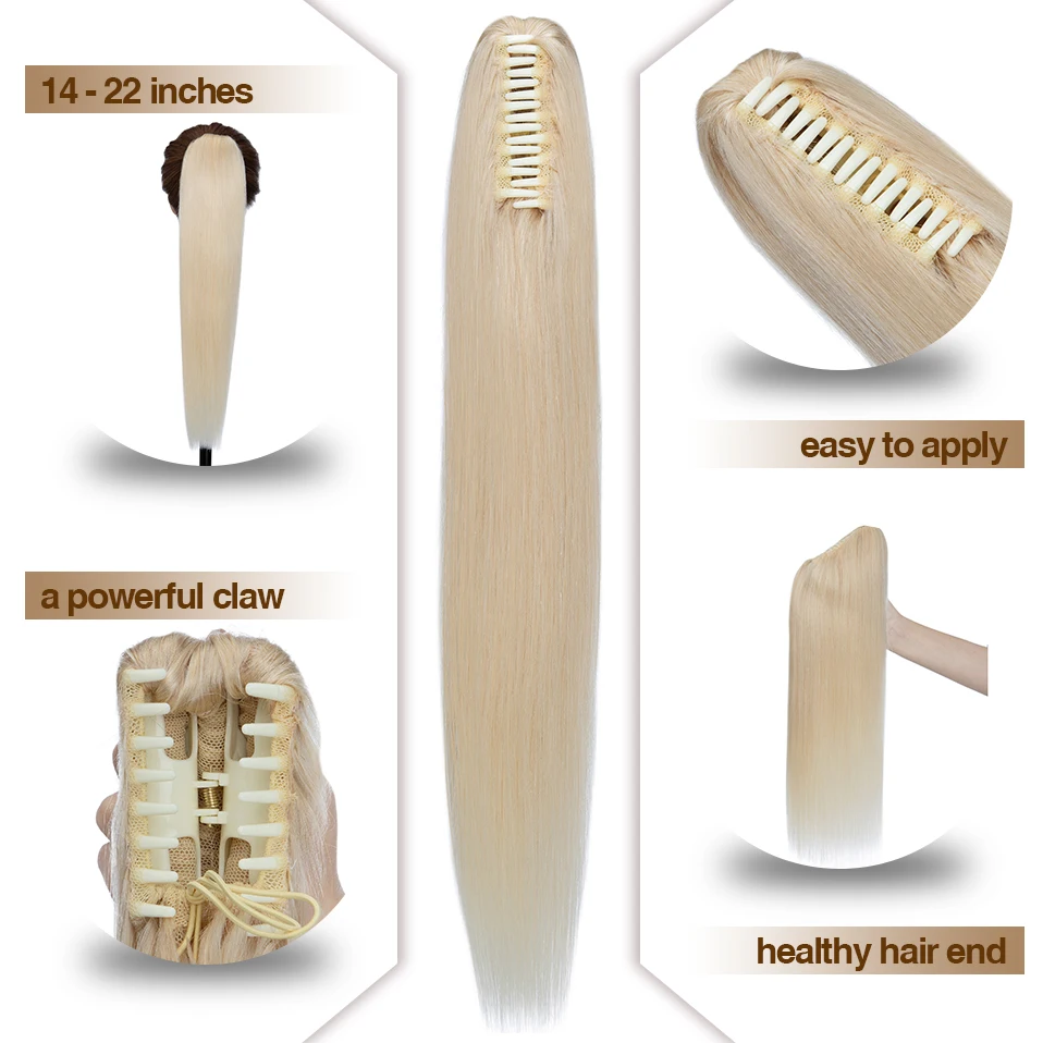 S-noilite Thick Ponytail Clip In Human Hair Extension 14-22Inch Natural Tail Hairpiece For Women False Hair Claw Clamp Ponytail