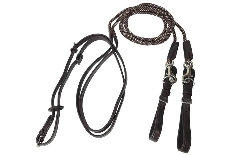 Adjustable Buffalo Leather Horse Reins, Stainless Steel Buckle, Durable Equestrian Training Rope, Tough Pet Accessories