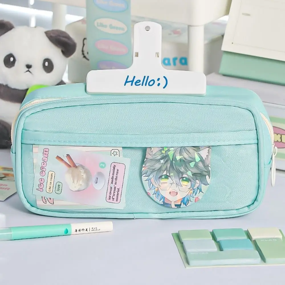 Durable Fesh Floral Pen Bag Zipper Design Transparent Stationery Bag Large Capacity Pencil Case School Office