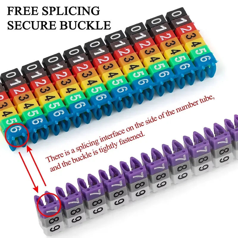 Colourful Cable Markers 100/150pcs M Type Digital Number Tag Label Tube Colored Wire Network Cable Numbering Marker Clips