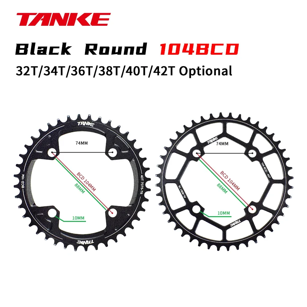 TANKE 104BCD MTB Chainring Round Narrow Wide Ultralight Mountain Bike 32T 34T 36T 38T 40T 42T 44T Crankset Tooth Single Disc