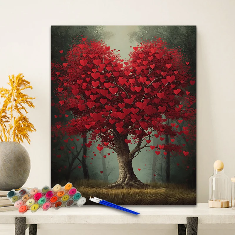 Painting By Numbers Love Tree Anniversary gift on Digital Painting Canvas Acrylic Paint Image Digital Coloring