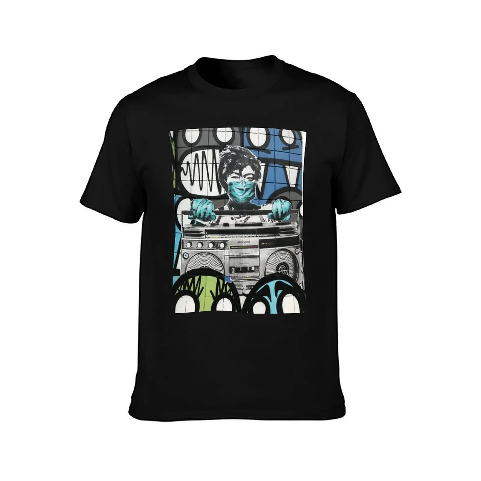 Ghetto Blaster Girl T-Shirt, Summer Casual Cotton Tee, Oversized Streetwear Tops, Vintage Graphic Print, Loose Fit Short Sleeve
