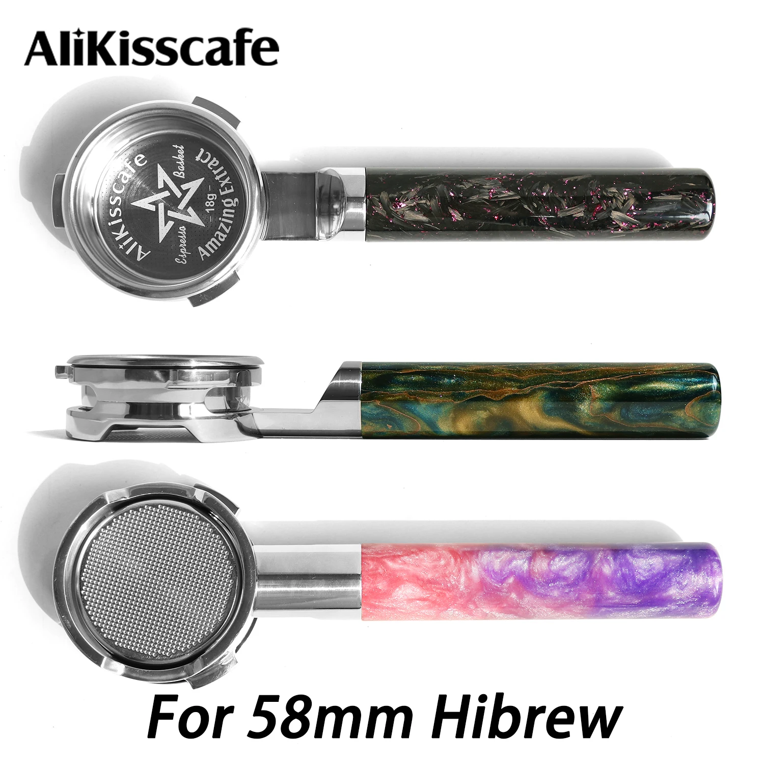 AliKisscafe 58mm Bottomless Portafilter 3Ear for Hibrew H7 H7a H10a Breville Barista Max Mini Coffee Tools Espresso Accessories