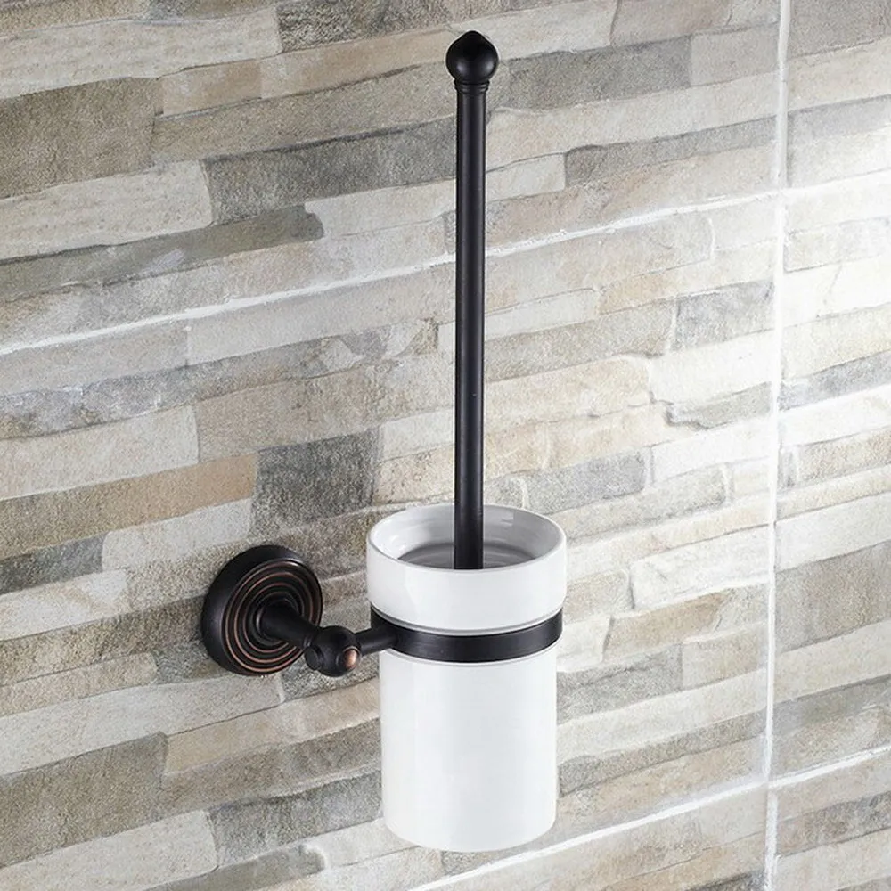 

Black Oil Rubbed Brass Bathroom Hardware Accessories Wall Mounted Toilet Brush Holder with Ceramic Cup Dba119