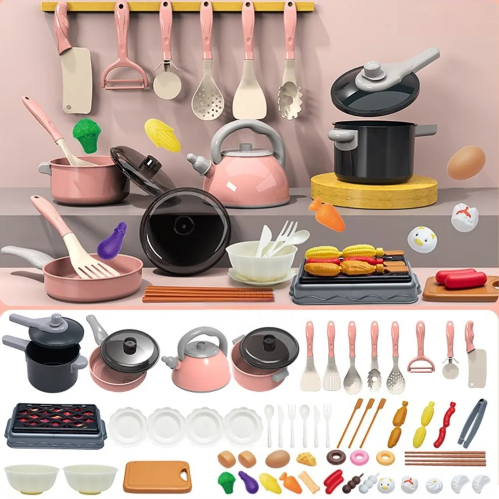 28/61/71 SZT. Różowy Zestaw Symulacyjnych Przyborów Kuchennych do Zabawy w Dom, Model Sceny, Imitacja Naczyń Kuchennych, Gra Rodzic-Dziecko, Plastik