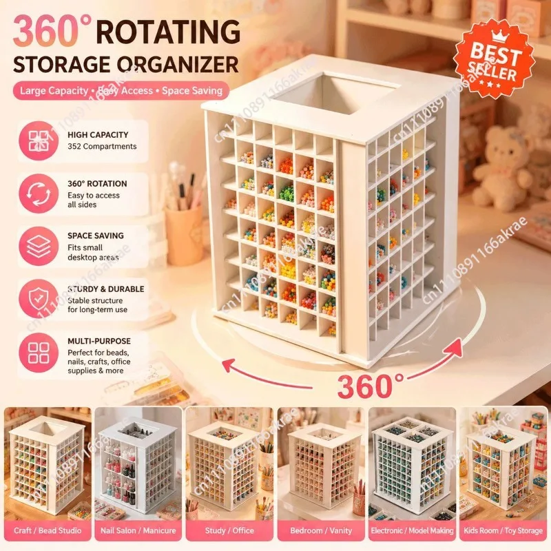 Desktop bean storage box, bottle and can grid sorting, rotating rack ornament,multi-grid classification storage rack