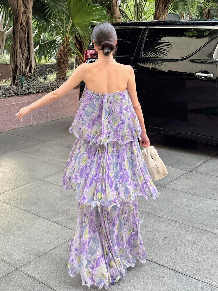 

Платье Svel на одно плечо с рюшами, свободное, длинное, для отпуска, путешествий, фотосессий, с простым цветочным узором