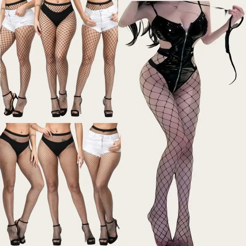 

NEWJOINFUN Plus Large Size Lace Fishnet Mesh Tights Stockings with Garter Belt Sexy Panty Socks Black Oversized Women Pantyhose