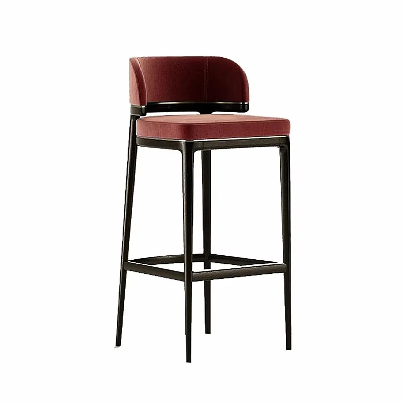 Luxury Italian modern solid wood bar stool with fabric seats, curved backrest design, light and durable
