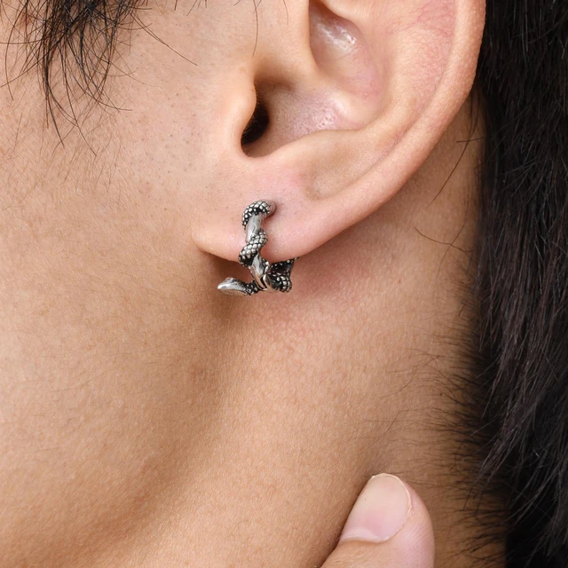 Men s Snake Earring Hoop Huggies Never Fade Silver Color Stainless Steel Round Hoop Earring for Male Boys brincos masculinos AliExpress