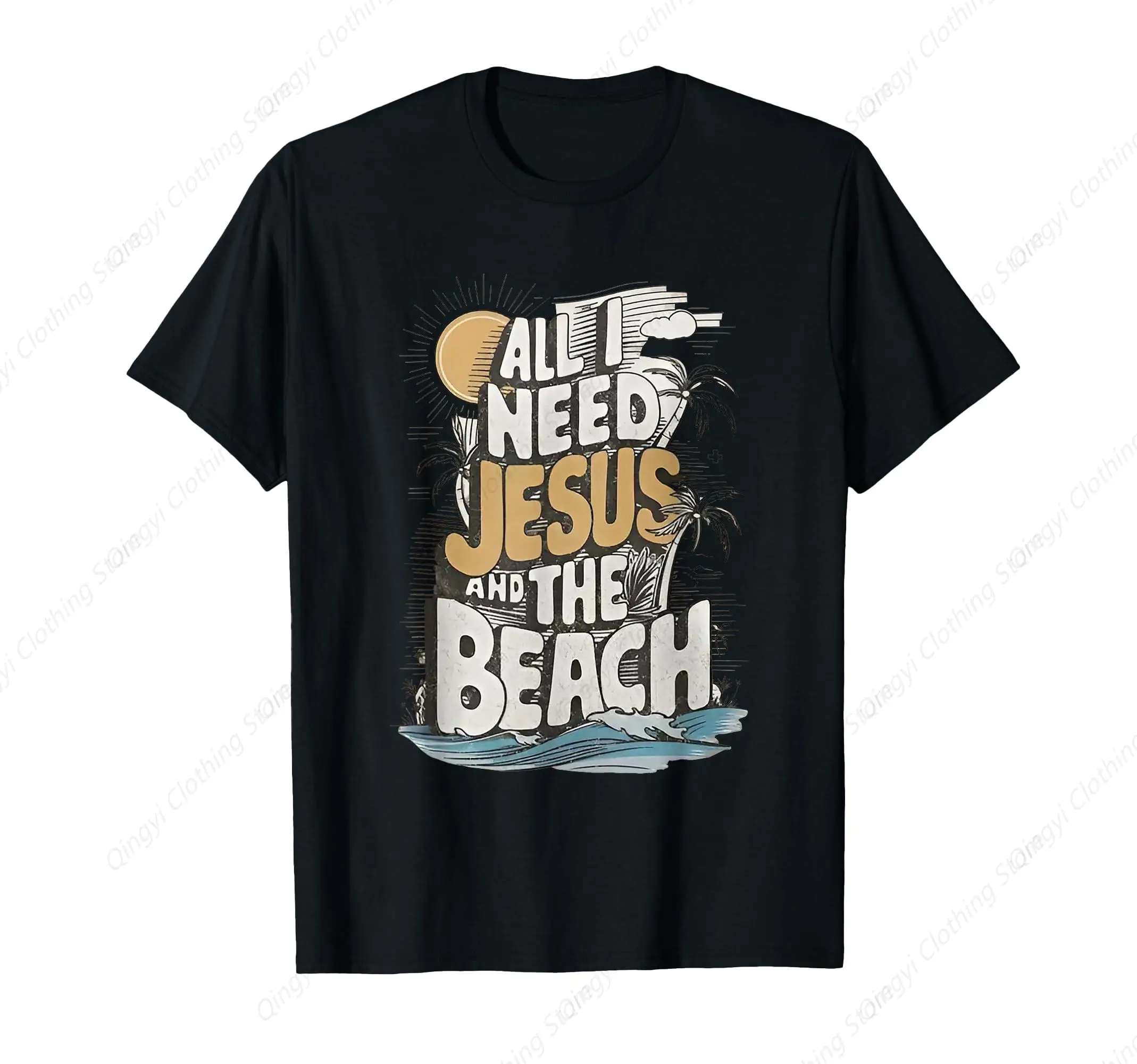 

All I Need Jesus and The Beach Funny Christian T-Shirt