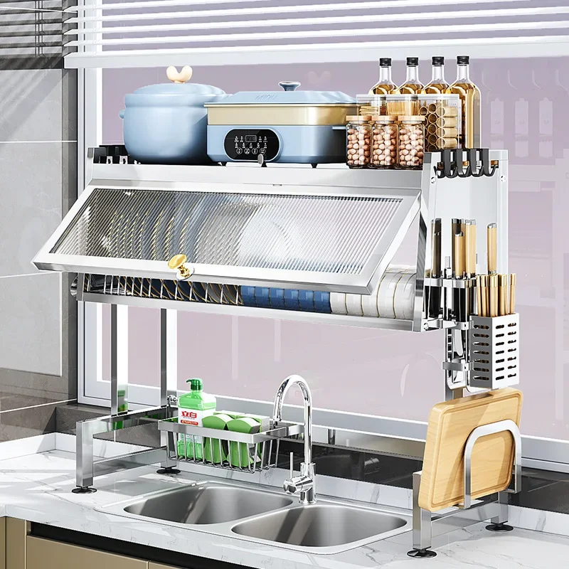 

Kitchen Sink Stainless Steel Drain Rack Multifunctional Countertop Dishes Household Dust Sink Cabinet