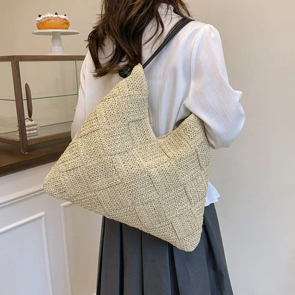 

Vintage Bohemian Hollowed Out Knitted Bag Woven Triangle Crochet Tote Bag Large Capacity Handbag Weave Shoulder Bag Beach