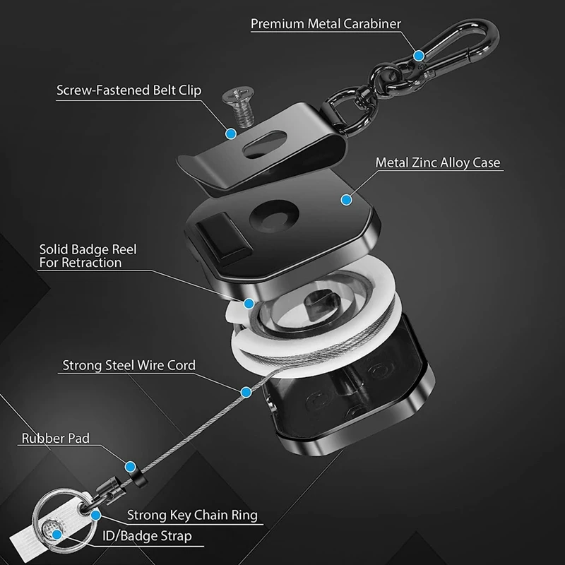 Выдвижной брелок для ключей, сверхмощный металлический держатель для бейджа, катушка для ключей, карабин, брелок с зажимом для ремня